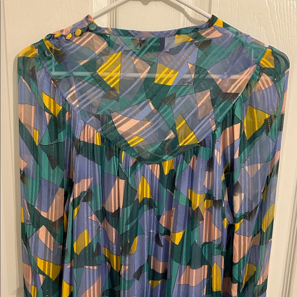 Coach 1941 Bold Geo Geometric Yoke Mini Dress Gold Thread New Size 0 Flowy - Picture 11 of 16